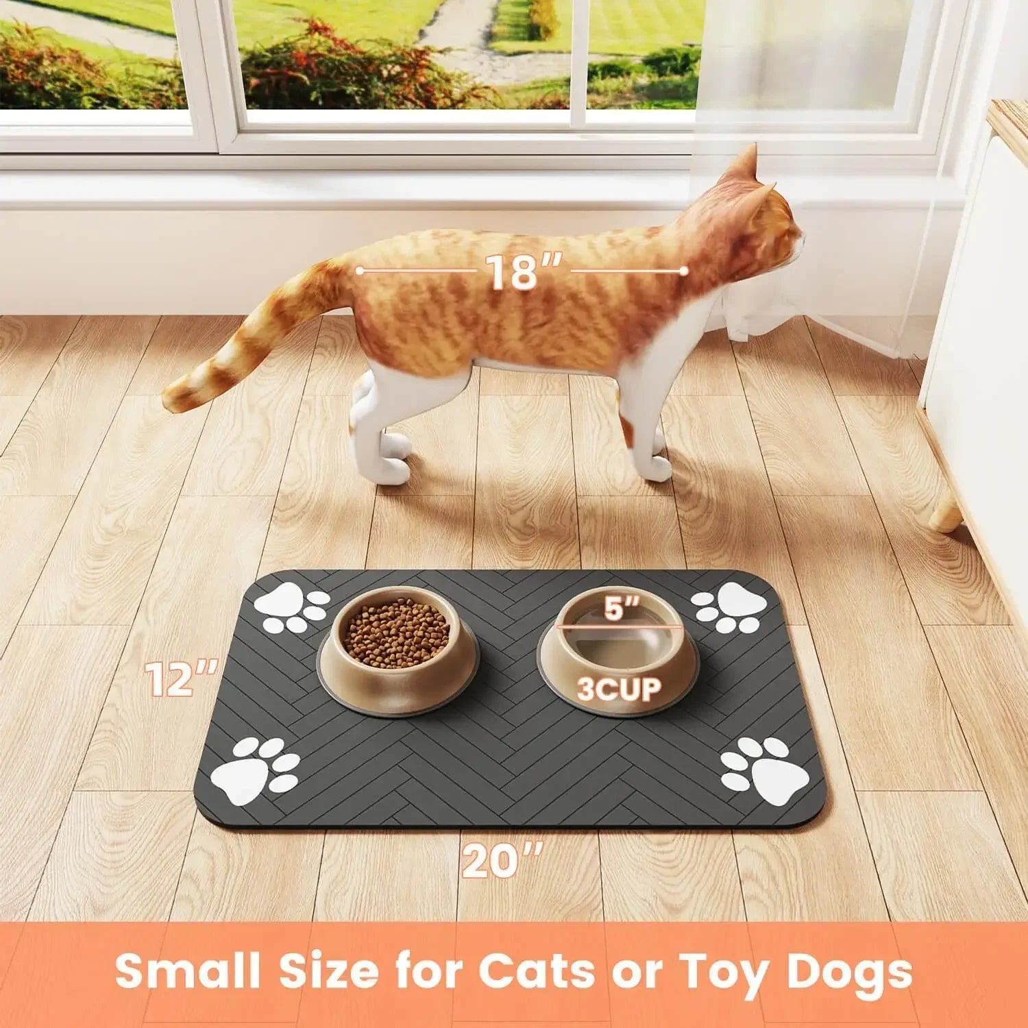 Tapete absorbente para comedero de mascotas, con base de goma impermeable y secado rápido para perros y gatos.