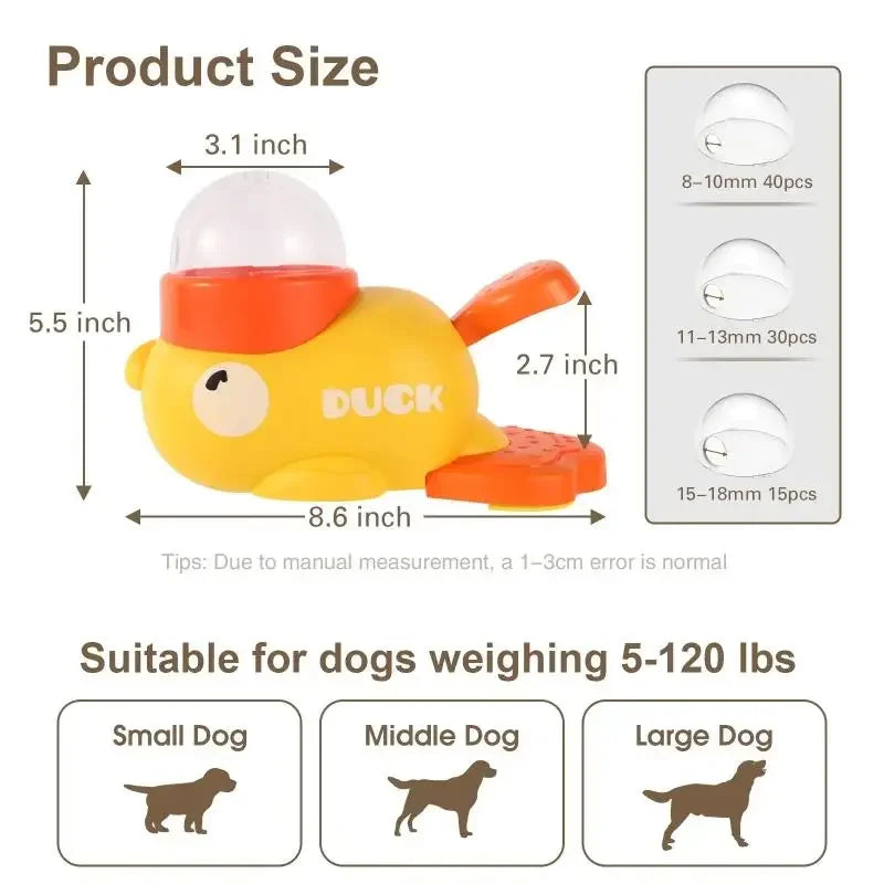 Juguete interactivo 2 en 1 para perros, dispensador automático de golosinas con diseño de pato de dibujos animados, comedero lento para mascotas, para entrenamiento canino.