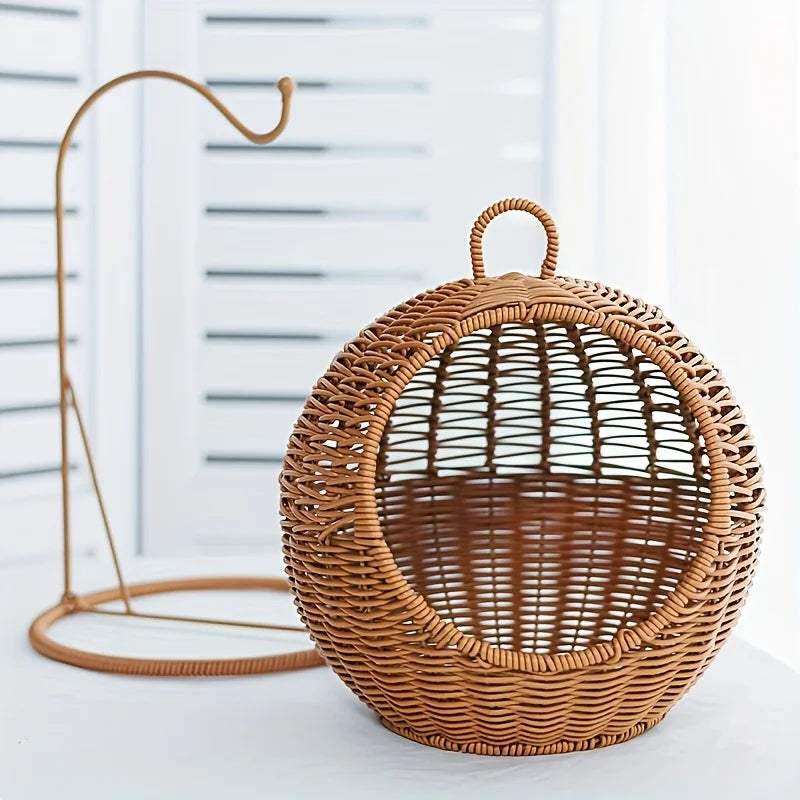  Cesta de frutas de lujo para gatos, hamaca tejida a mano, cómoda y resistente, no se daña fácilmente.