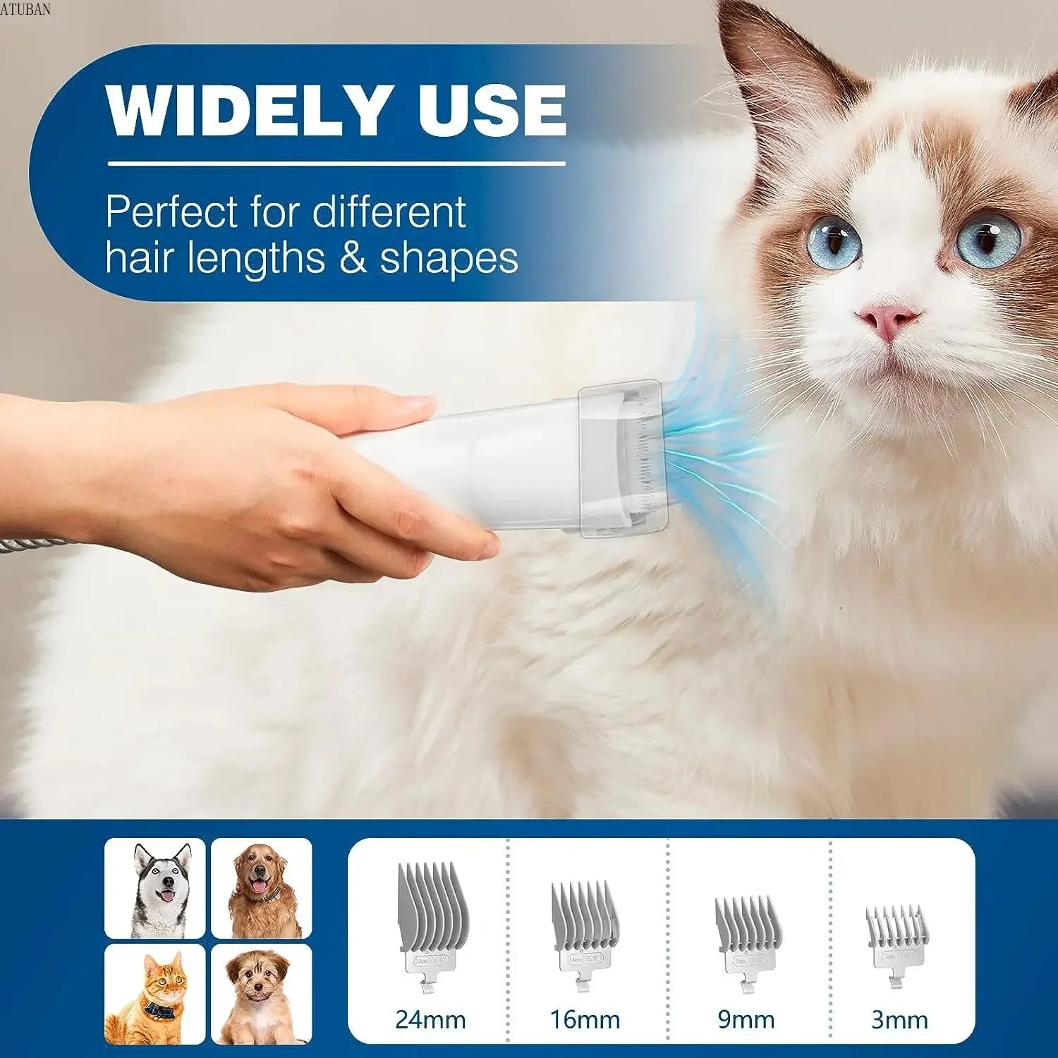 Aspiradora para perros y kit de aseo para mascotas con capacidad de 2,3 L