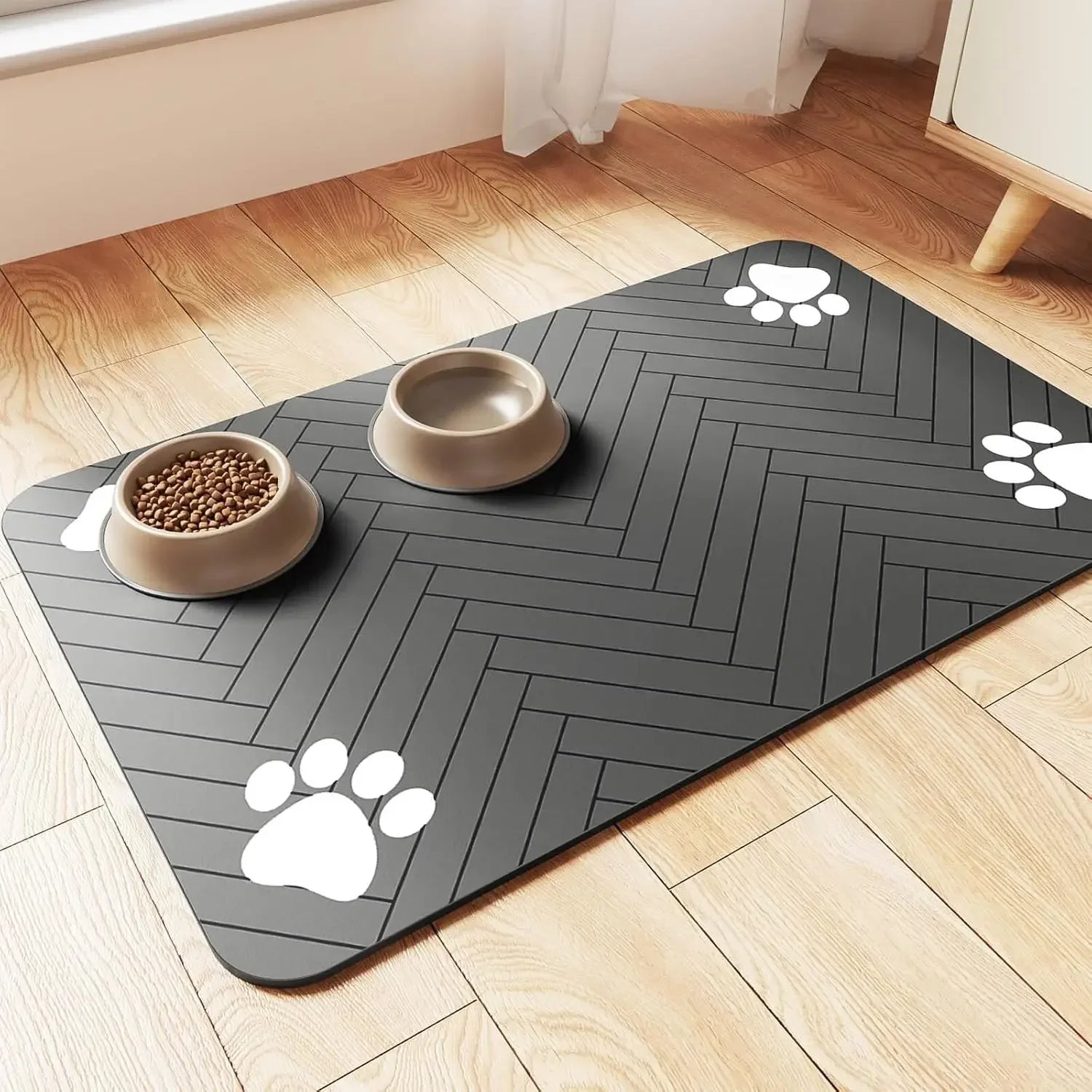 Tapete absorbente para comedero de mascotas, con base de goma impermeable y secado rápido para perros y gatos.