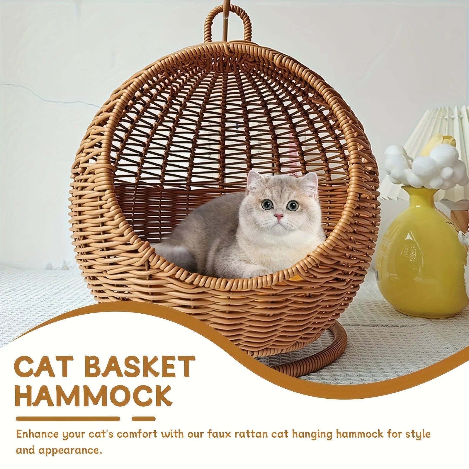  Cesta de frutas de lujo para gatos, hamaca tejida a mano, cómoda y resistente, no se daña fácilmente.