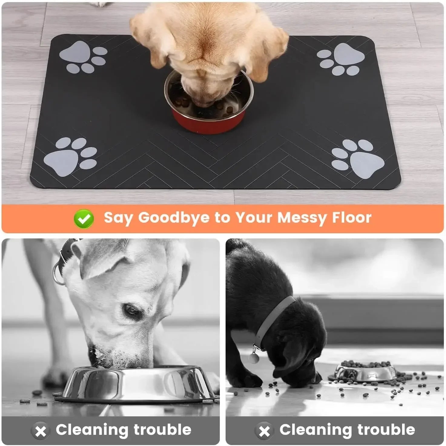 Tapete absorbente para comedero de mascotas, con base de goma impermeable y secado rápido para perros y gatos.