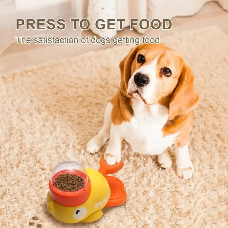 Juguete interactivo 2 en 1 para perros, dispensador automático de golosinas con diseño de pato de dibujos animados, comedero lento para mascotas, para entrenamiento canino.