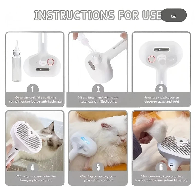 Peine de vapor para perros, cepillo de masaje para mascotas, carga USB